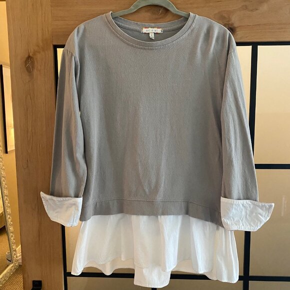 Anthropologie Eri + Ali Layered Poplin Grey Sweatshirt - Picture 3 of 5